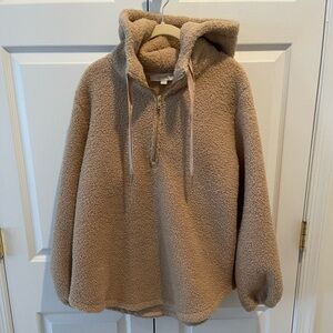 LOFT- Cozy Tan 1/4 zip, Sherpa Hoodie